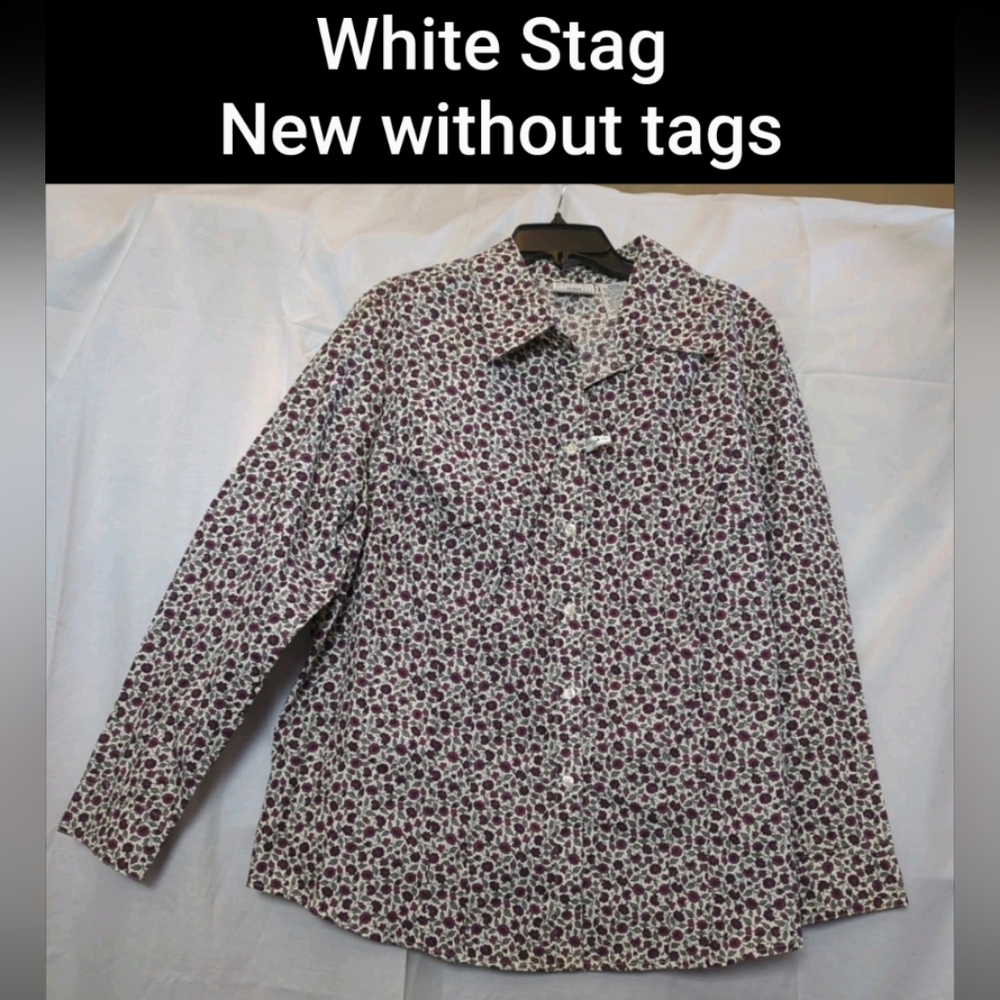 White Stag Women Button-Up Collared Shirt Long Sleeve Floral Print Blouse NEW 2X